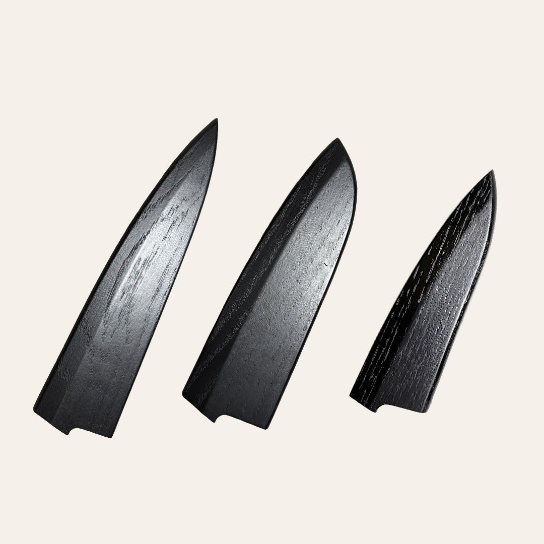 3 kaltinių peilių mediniai dėklai juodi